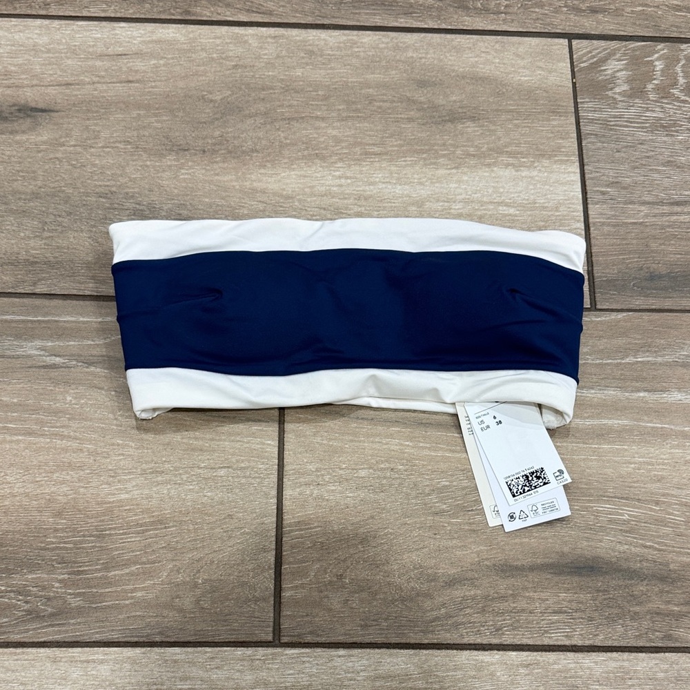 H&M White and Navy Blue Bandeau Top